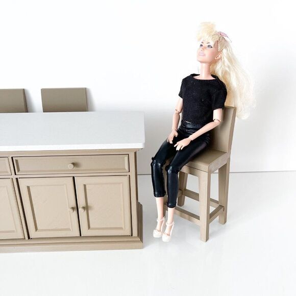 Barbie Integrity Doll Oak Kitchen Island 1:6 Scale 3 Matched Chairs 3D Printed - Picture 11 of 14